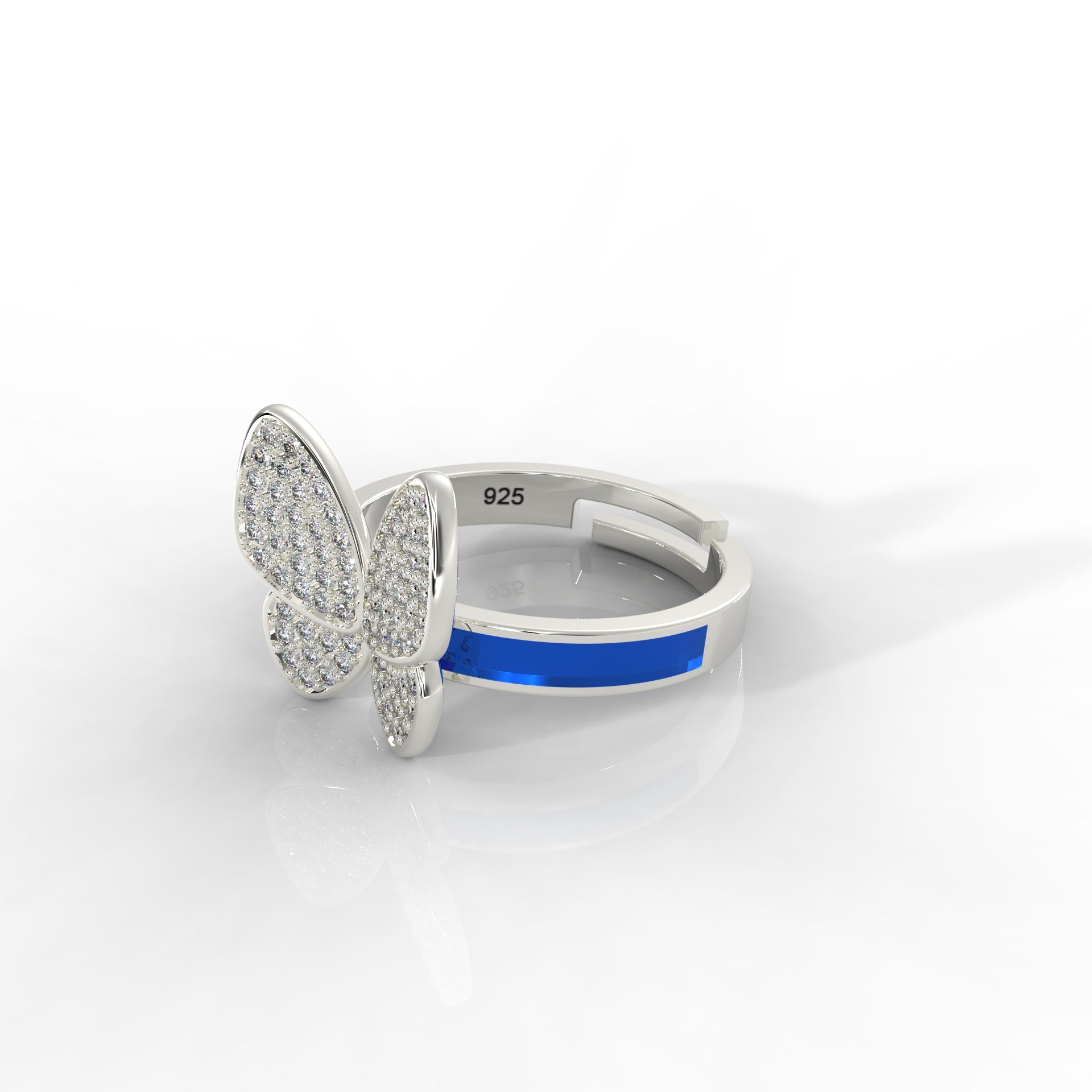 Elegant Blue Enamel Butterfly Ring for Women – Hallmarked 925 Sterling Silver, White Gold Plated, Perfect for All Occasions